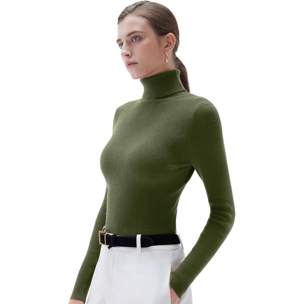 Women Turtleneck Cashmere Army Green Sweater Long Sleeve Fall Basic Thermal Tops